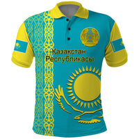 Custom Kazakhstan Polo Shirt Kazakh Traditional Pattern Blue Version - Wonder Print Shop