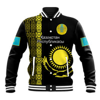Personalised Kazakhstan Baseball Jacket Kazakh Traditional Pattern Black Version - Wonder Print Shop