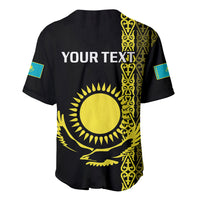 Personalised Kazakhstan Baseball Jersey Kazakh Traditional Pattern Black Version - Wonder Print Shop