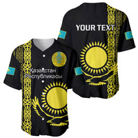 Personalised Kazakhstan Baseball Jersey Kazakh Traditional Pattern Black Version - Wonder Print Shop