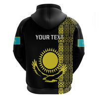 Custom Kazakhstan Hoodie Kazakh Traditional Pattern Black Version - Wonder Print Shop