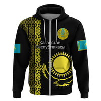 Custom Kazakhstan Hoodie Kazakh Traditional Pattern Black Version - Wonder Print Shop