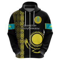 Custom Kazakhstan Hoodie Kazakh Traditional Pattern Black Version - Wonder Print Shop