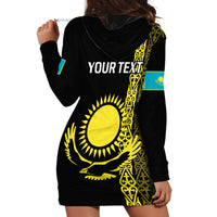 Personalised Kazakhstan Hoodie Dress Kazakh Traditional Pattern Black Version - Wonder Print Shop