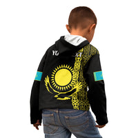 Personalised Kazakhstan Kid Hoodie Kazakh Traditional Pattern Black Version - Wonder Print Shop