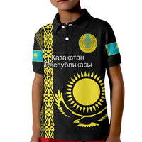 Custom Kazakhstan Polo Shirt for Kid Kazakh Traditional Pattern Black Version - Wonder Print Shop