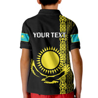 Custom Kazakhstan Polo Shirt for Kid Kazakh Traditional Pattern Black Version - Wonder Print Shop