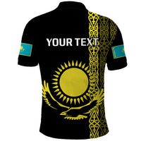 Custom Kazakhstan Polo Shirt Kazakh Traditional Pattern Black Version - Wonder Print Shop