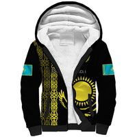 Personalised Kazakhstan Sherpa Hoodie Kazakh Traditional Pattern Black Version - Wonder Print Shop
