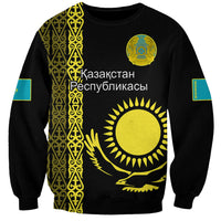Personalised Kazakhstan Sweatshirt Kazakh Traditional Pattern Black Version - Wonder Print Shop