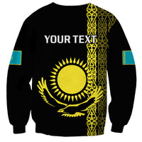 Personalised Kazakhstan Sweatshirt Kazakh Traditional Pattern Black Version - Wonder Print Shop