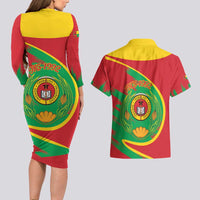 Cape Verde 1975-1992 Couples Matching Long Sleeve Bodycon Dress and Hawaiian Shirt Coat Of Arms Grunge Style