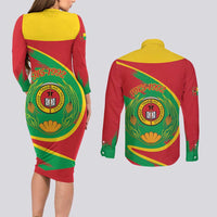 Cape Verde 1975-1992 Couples Matching Long Sleeve Bodycon Dress and Long Sleeve Button Shirt Coat Of Arms Grunge Style