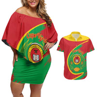 Cape Verde 1975-1992 Couples Matching Off Shoulder Short Dress and Hawaiian Shirt Coat Of Arms Grunge Style