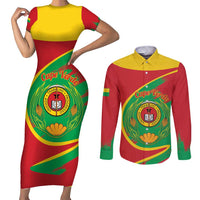 Cape Verde 1975-1992 Couples Matching Short Sleeve Bodycon Dress and Long Sleeve Button Shirt Coat Of Arms Grunge Style