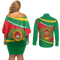 Cape Verde 1975-1992 Couples Matching Off Shoulder Short Dress and Long Sleeve Button Shirt Unidade Trabalho Progresso