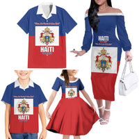 Personalised Second Empire of Haiti 1849-1859 Family Matching Off The Shoulder Long Sleeve Dress and Hawaiian Shirt Anpi an Ayiti Flag Style