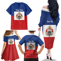 Personalised Second Empire of Haiti 1849-1859 Family Matching Off The Shoulder Long Sleeve Dress and Hawaiian Shirt Anpi an Ayiti Flag Style