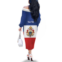 Personalised Second Empire of Haiti 1849-1859 Family Matching Off The Shoulder Long Sleeve Dress and Hawaiian Shirt Anpi an Ayiti Flag Style