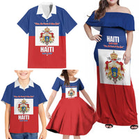 Personalised Second Empire of Haiti 1849-1859 Family Matching Off Shoulder Maxi Dress and Hawaiian Shirt Anpi an Ayiti Flag Style