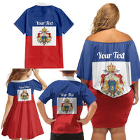 Personalised Second Empire of Haiti 1849-1859 Family Matching Off Shoulder Short Dress and Hawaiian Shirt Anpi an Ayiti Flag Style