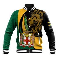 Jamaica Baseball Jacket Jumieka Coat Of Arms Lion Mix African Pattern - Wonder Print Shop