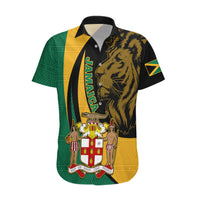 Jamaica Hawaiian Shirt Jumieka Coat Of Arms Lion Mix African Pattern - Wonder Print Shop