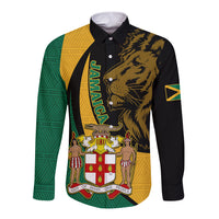 Jamaica Long Sleeve Button Shirt Jumieka Coat Of Arms Lion Mix African Pattern - Wonder Print Shop