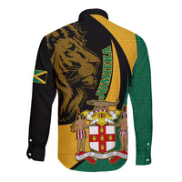 Jamaica Long Sleeve Button Shirt Jumieka Coat Of Arms Lion Mix African Pattern - Wonder Print Shop
