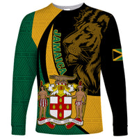 Jamaica Long Sleeve Shirt Jumieka Coat Of Arms Lion Mix African Pattern - Wonder Print Shop