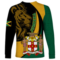 Jamaica Long Sleeve Shirt Jumieka Coat Of Arms Lion Mix African Pattern - Wonder Print Shop