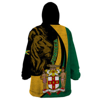 Jamaica Wearable Blanket Hoodie Jumieka Coat Of Arms Lion Mix African Pattern - Wonder Print Shop