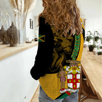 Jamaica Women Casual Shirt Jumieka Coat Of Arms Lion Mix African Pattern - Wonder Print Shop