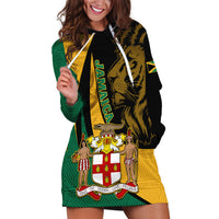 Personalised Jamaica Hoodie Dress Jumieka Coat Of Arms Lion Mix African Pattern - Wonder Print Shop