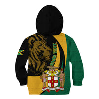 Personalised Jamaica Kid Hoodie Jumieka Coat Of Arms Lion Mix African Pattern - Wonder Print Shop