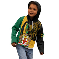 Personalised Jamaica Kid Hoodie Jumieka Coat Of Arms Lion Mix African Pattern - Wonder Print Shop
