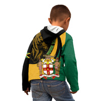Personalised Jamaica Kid Hoodie Jumieka Coat Of Arms Lion Mix African Pattern - Wonder Print Shop