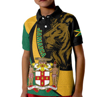 Personalised Jamaica Kid Polo Shirt Jumieka Coat Of Arms Lion Mix African Pattern - Wonder Print Shop