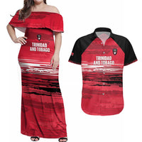 Custom Trinidad and Tobago Football Couples Matching Off Shoulder Maxi Dress and Hawaiian Shirt 2025 Grunge Version - Wonder Print Shop