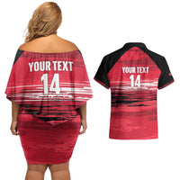 Custom Trinidad and Tobago Football Couples Matching Off Shoulder Short Dress and Hawaiian Shirt 2025 Grunge Version - Wonder Print Shop