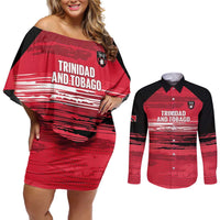 Custom Trinidad and Tobago Football Couples Matching Off Shoulder Short Dress and Long Sleeve Button Shirt 2025 Grunge Version - Wonder Print Shop