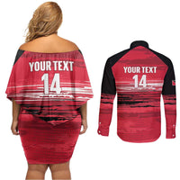 Custom Trinidad and Tobago Football Couples Matching Off Shoulder Short Dress and Long Sleeve Button Shirt 2025 Grunge Version - Wonder Print Shop