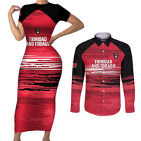 Custom Trinidad and Tobago Football Couples Matching Short Sleeve Bodycon Dress and Long Sleeve Button Shirt 2025 Grunge Version - Wonder Print Shop