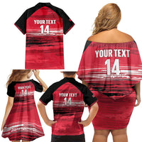 Custom Trinidad and Tobago Football Family Matching Off Shoulder Short Dress and Hawaiian Shirt 2025 Grunge Version - Wonder Print Shop