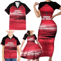 Custom Trinidad and Tobago Football Family Matching Short Sleeve Bodycon Dress and Hawaiian Shirt 2025 Grunge Version - Wonder Print Shop