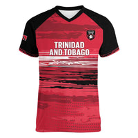 Custom Trinidad and Tobago Football Women V-Neck T-Shirt 2025 Grunge Version - Wonder Print Shop