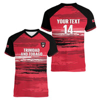 Custom Trinidad and Tobago Football Women V-Neck T-Shirt 2025 Grunge Version - Wonder Print Shop