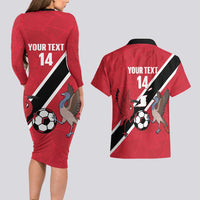 Custom Trinidad and Tobago Football Couples Matching Long Sleeve Bodycon Dress and Hawaiian Shirt Come On Soca Warriors - Wonder Print Shop