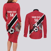 Custom Trinidad and Tobago Football Couples Matching Long Sleeve Bodycon Dress and Long Sleeve Button Shirt Come On Soca Warriors - Wonder Print Shop