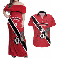 Custom Trinidad and Tobago Football Couples Matching Off Shoulder Maxi Dress and Hawaiian Shirt Come On Soca Warriors - Wonder Print Shop